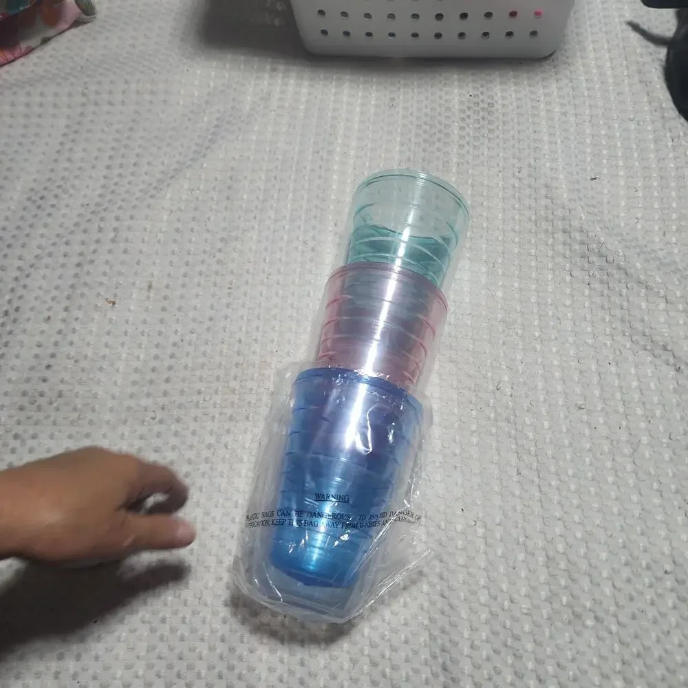 SET OF 3 COLORED PASTEL DOUBLE WALLED PLASTIC 5.5
